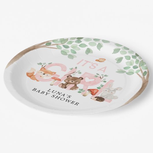 その女の子ウッドランドベビーシャワー紙プレート ペーパープレート (アングル)
