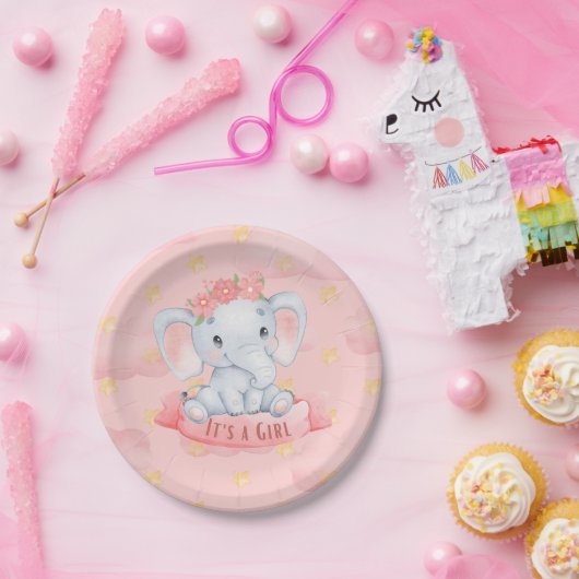 その女の子ゾウの赤ちゃんシャワーパーティー ペーパープレート (パーティー)