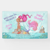 その女の子ダークスキンピンクの人魚の赤ちゃんシャワー 横断幕 (横)
