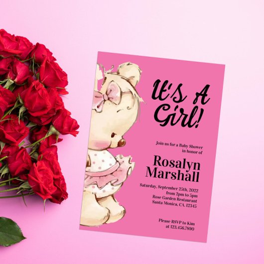 その女の子テディベア赤ちゃんシャワー 招待状