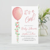 その女の子バルーンユーカリ緑の赤ちゃんシャワー 招待状 (スタンド正面)