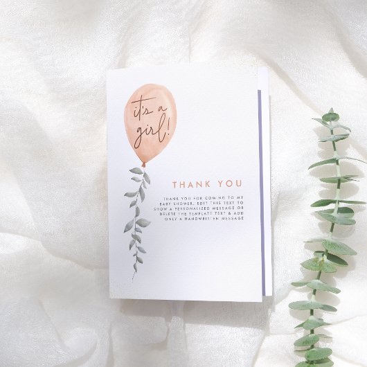 その女の子バルーン緑の赤ちゃんシャワーありがとう サンキューカード