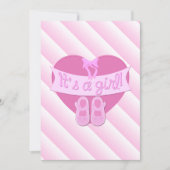 その女の子ピンクのハート弓靴ベビーシャワー招待状 招待状 (正面)