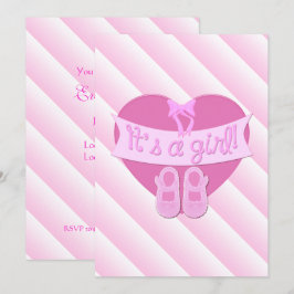 その女の子ピンクのハート弓靴ベビーシャワー招待状 招待状