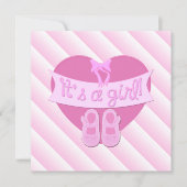 その女の子ピンクのハート弓靴ベビーシャワー招待状 招待状 (正面)