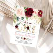 その女の子ピンクのフローラバーガンディ赤ちゃんシャワー 招待状