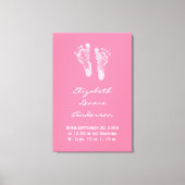 その女の子ピンクのベビー足跡の誕生の発表 キャンバスプリント (正面)