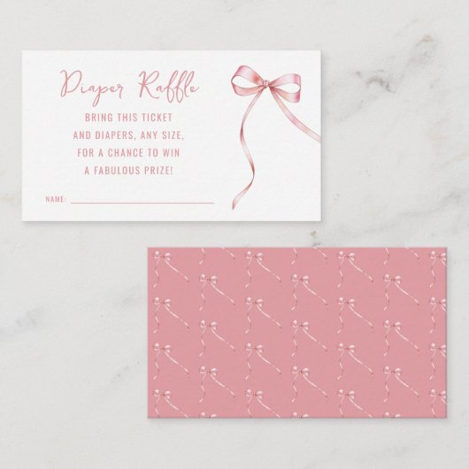 その女の子ピンクの弓の赤ちゃんシャワーおむつラッフル エンクロージャーカード (正面/裏面)