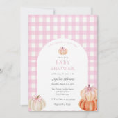 その女の子ピンクの弓カボチャ赤ちゃんシャワーアーチ 招待状 (正面)