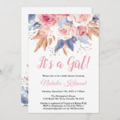 その女の子ピンクの植物フローラ女の子の赤ちゃんシャワー 招待状 (正面/裏面)