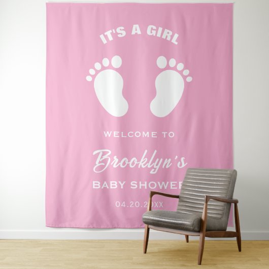 その女の子ピンクの白い足赤ちゃんシャワー背景 タペストリー (インサイチュ)