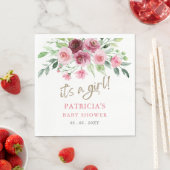 その女の子ピンクモダンのバーガンディフローラ赤ちゃんシャワー スタンダードランチョンナプキン (インサイチュ)