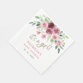 その女の子ピンクモダンのバーガンディフローラ赤ちゃんシャワー スタンダードランチョンナプキン (角)