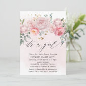 その女の子ピンクモダン赤面フローラ赤ちゃんシャワー 招待状 (スタンド正面)