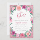 その女の子フローラバラ金ゴールドグリッターベビーシャワー 招待状 (正面)