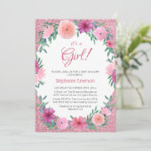 その女の子フローラバラ金ゴールドグリッターベビーシャワー 招待状 (スタンド正面)