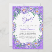その女の子フローラ紫のグリッター赤ちゃんシャワー 招待状 (正面)