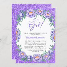 その女の子フローラ紫のグリッター赤ちゃんシャワー