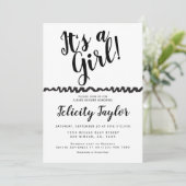 その女の子ベビーシャワータイポグラフィ白黒 招待状 (スタンド正面)