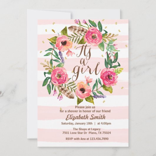 その女の子ベビーシャワー招待状 招待状 (正面)