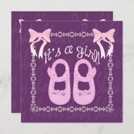 その女の子ボウシューズパープルベビーシャワー招待状 招待状