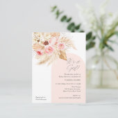 その女の子ボホパンパスアーチモダンングフローラシャワー インビテーションポストカード (スタンド正面)