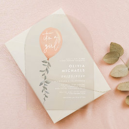 その女の子ユーカリ緑のバルーン赤ちゃんシャワー アクリル招待状