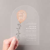 その女の子ユーカリ緑のバルーン赤ちゃんシャワー アクリル招待状 (インサイチュ (ポータブル))