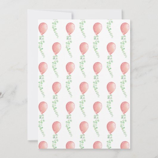 その女の子ユーカリ緑のバルーン赤ちゃんシャワー 招待状 (裏面)