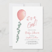 その女の子ユーカリ緑のバルーン赤ちゃんシャワー 招待状 (正面)