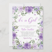 その女の子紫色の水色のフローラ赤ちゃんシャワー 招待状 (正面)