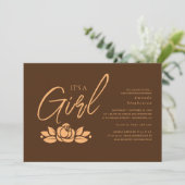 その女の子茶色の金ゴールドフローラ赤ちゃんシャワー 招待状 (スタンド正面)