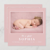 その女の子赤面ピンク写真コラージュ赤ちゃん女の子 案内状 (正面/裏面)