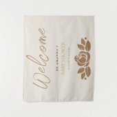 その女の子金ゴールド白フローラ赤ちゃんシャワー タペストリー (正面)