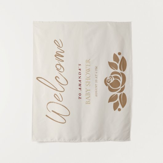 その女の子金ゴールド白フローラ赤ちゃんシャワー タペストリー (正面)