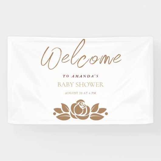 その女の子金ゴールド白フローラ赤ちゃんシャワー 横断幕 (横)