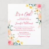 その女の子，ピンクのフローラの赤ちゃんシャワーの招待 チラシ (正面)