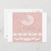 その女の子、新しい生まれ赤ん坊の女の子の発表、誕生 案内ポストカード (正面/裏面)