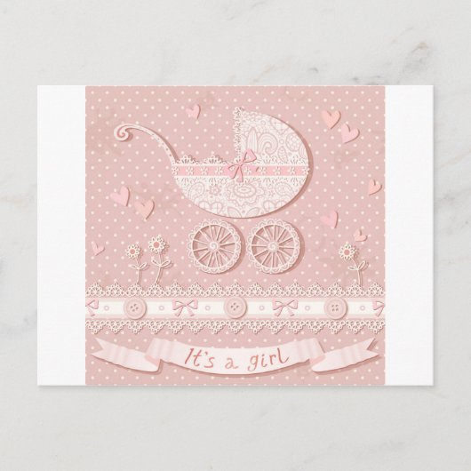 その女の子、新しい生まれ赤ん坊の女の子の発表、誕生 案内ポストカード (正面)