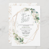 その女の子,水彩,緑,赤ちゃんシャワー 招待状 (正面/裏面)