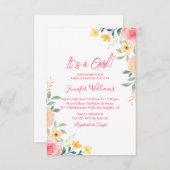 その女の子、水色ピンクのフローラ赤ちゃんシャワー 招待状 (正面/裏面)
