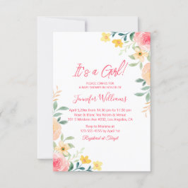 その女の子、水色ピンクのフローラ赤ちゃんシャワー 招待状