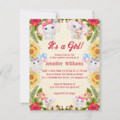 その女の子，象のトロピカルピンクの赤ちゃんシャワー 招待状 (正面)