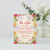 その女の子,象のトロピカルピンクの赤ちゃんシャワー 招待状 (スタンド正面)