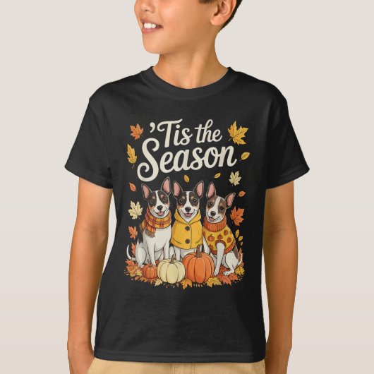 その季節はラットテリア 秋のカボチャ 犬 Tシャツ (正面)
