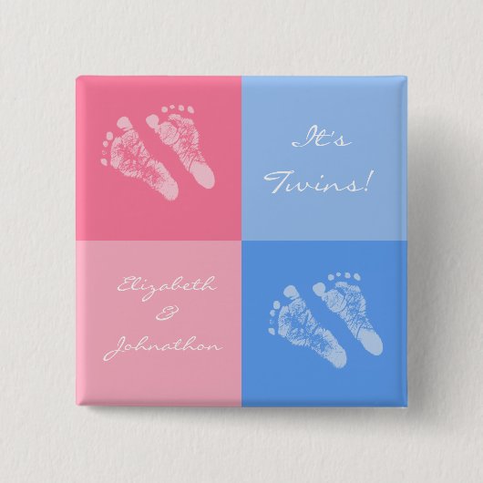 その対の男の子および女の子のかわいいピンクのベビーの足跡 缶バッジ (正面)
