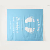 その少年の青い白い足おもしろい赤ちゃんシャワー背景 タペストリー (正面(横))