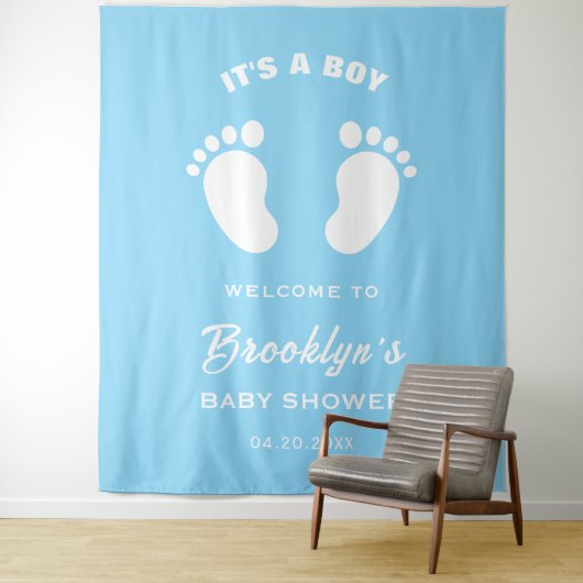 その少年の青い白い足おもしろい赤ちゃんシャワー背景 タペストリー (インサイチュ)