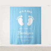 その少年の青い白い足おもしろい赤ちゃんシャワー背景 タペストリー (正面)