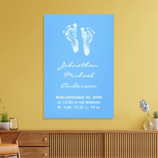 その少年ブルーベビー足跡の誕生の発表 キャンバスプリント (インサイチュ (リビング))